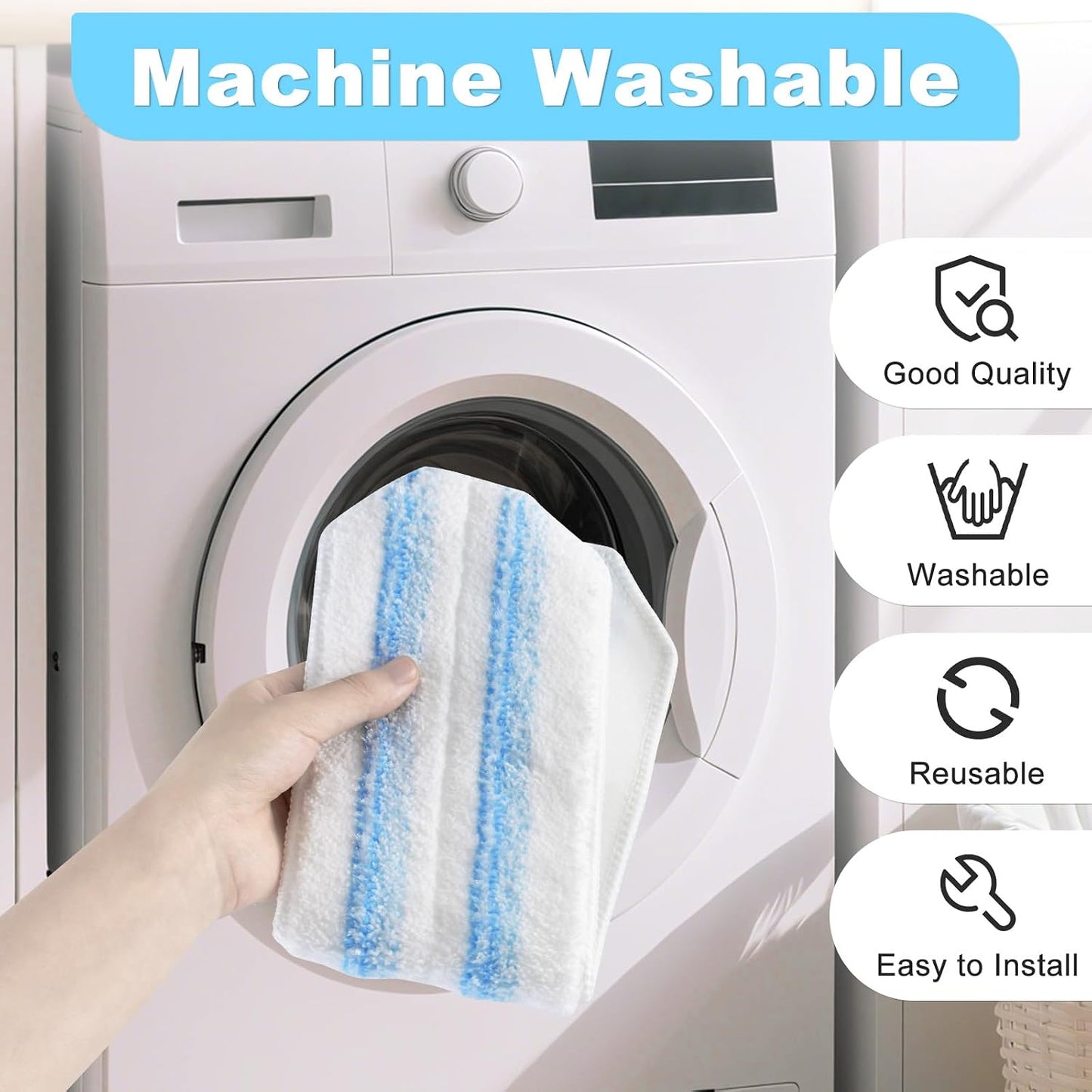Mop Replacement Pads for OCedar H2prO Flat Mop System, 6 Pack Mop Pads for Ocedar H2prO Flat Mop, Machine Washable and Reusable Microfiber Mop Heads Replacements, Mop Refills Safe on Various Floors