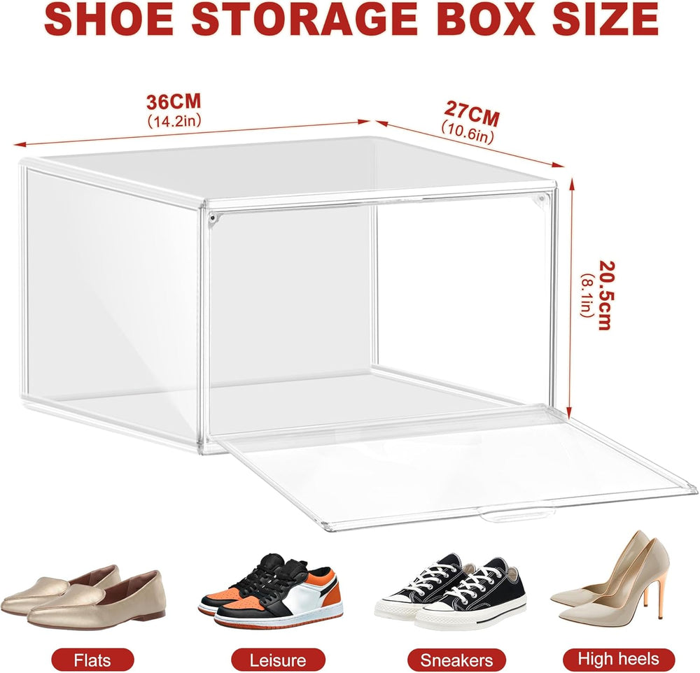 12 Pack Clear Plastic Shoe Organizer, Acrylic Magnetic Door, Fit Size 12
