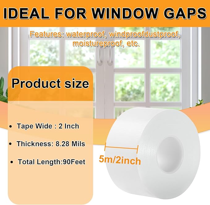 Window Weather Sealing Tape 2 Inch x 90 FT Weather Stripping Residue-Free - Image 2