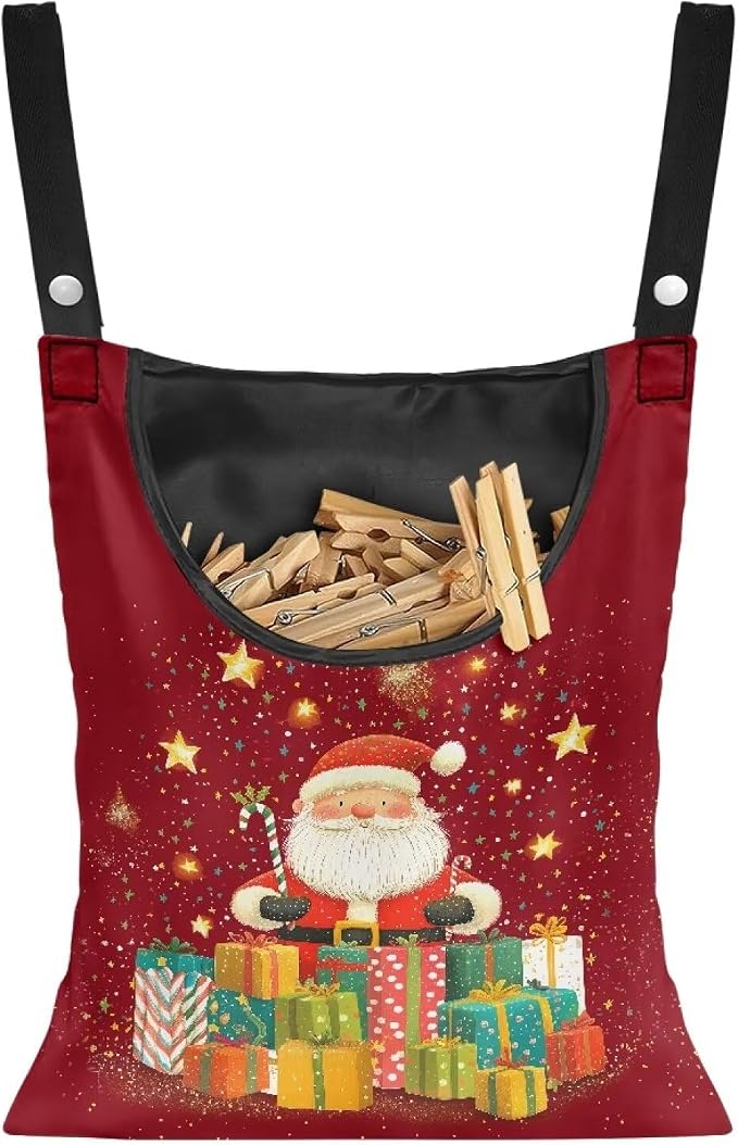 Christmas Santa Claus Clothespin Organizer Bag Shell Beach Clothespin Bags by CREAMIC