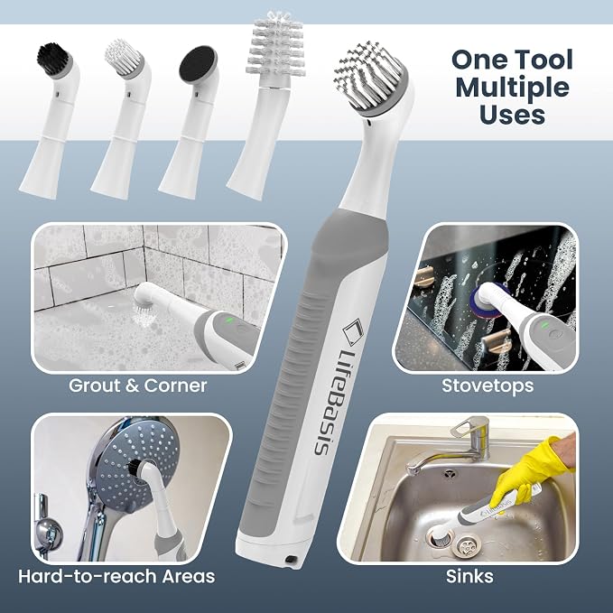 LifeBasis Rechargeable Power Scrubber, Cordless Electric Cleaning Brush - Image 7