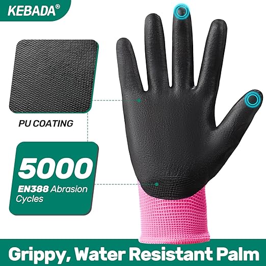 Kebada W1 Work Gloves Women, PU Coated Safety Gloves - Image 4