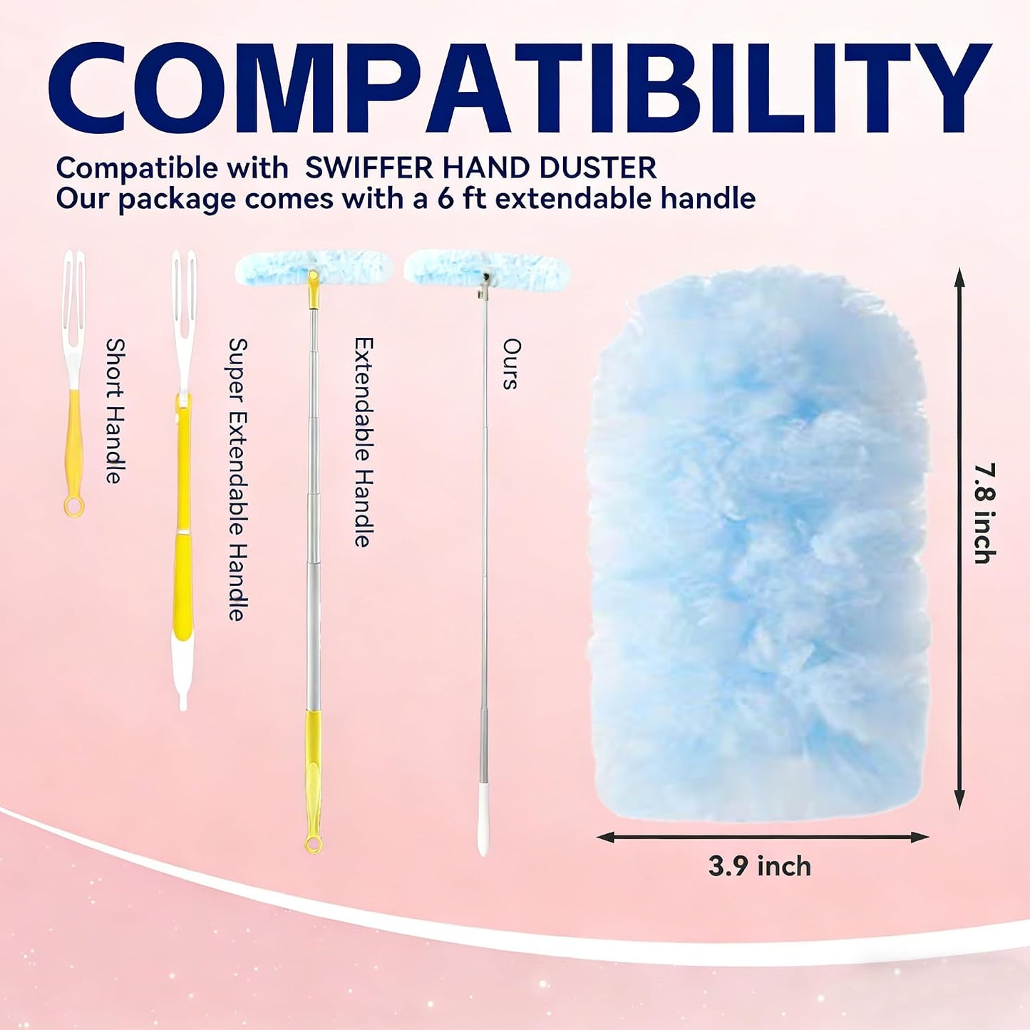 6 ft Extendable Handle with 20 Duster Refills, Heavy Duty Duster Refills Kit Compatible with Swiffer for Ceiling Fan Blades, Cleaning, Dusting, Furniture, Blind, Hard-to-Reach Areas