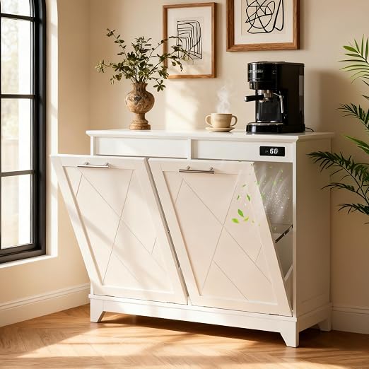 Double Tilt Out Trash Can Cabinet, 10 * 2 Gallon Garbage Trash Bin by FiveWillowise