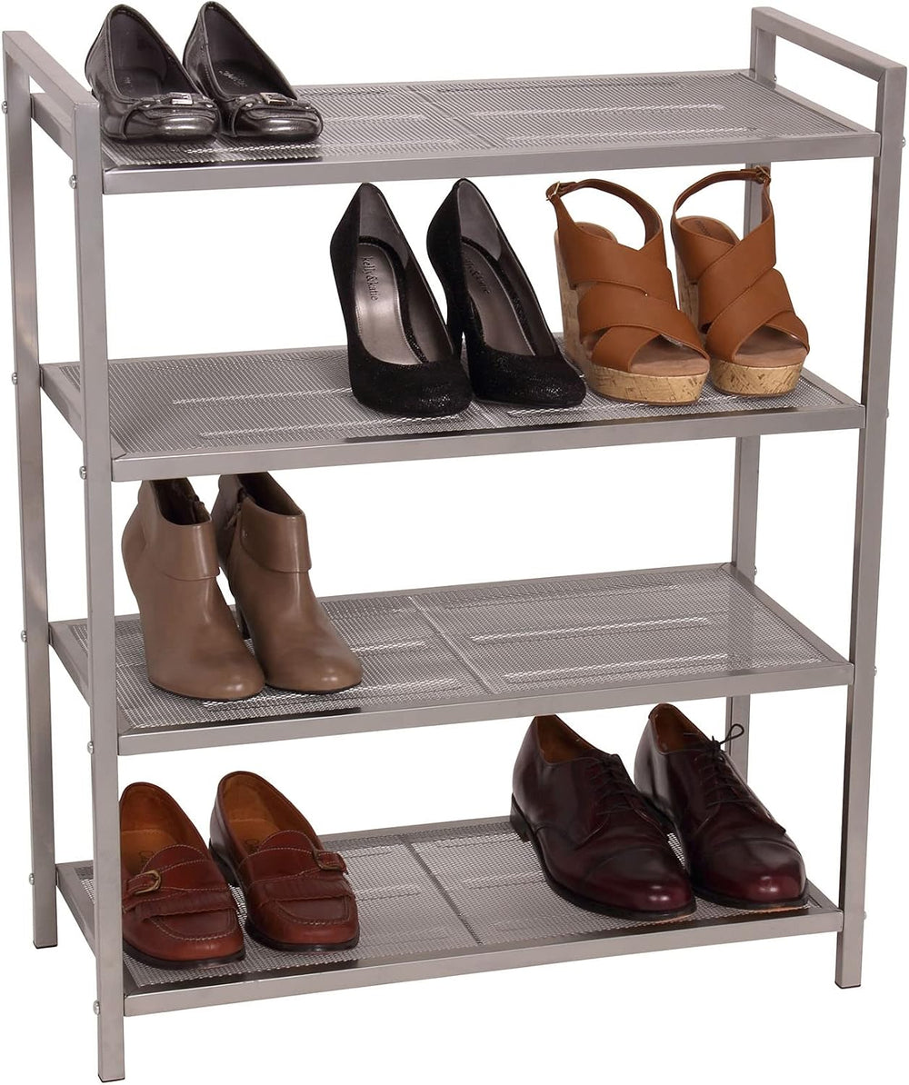 Household Essentials 4-Tier Metal Shoe Rack, Stretched Metal Shelving with Ce...
