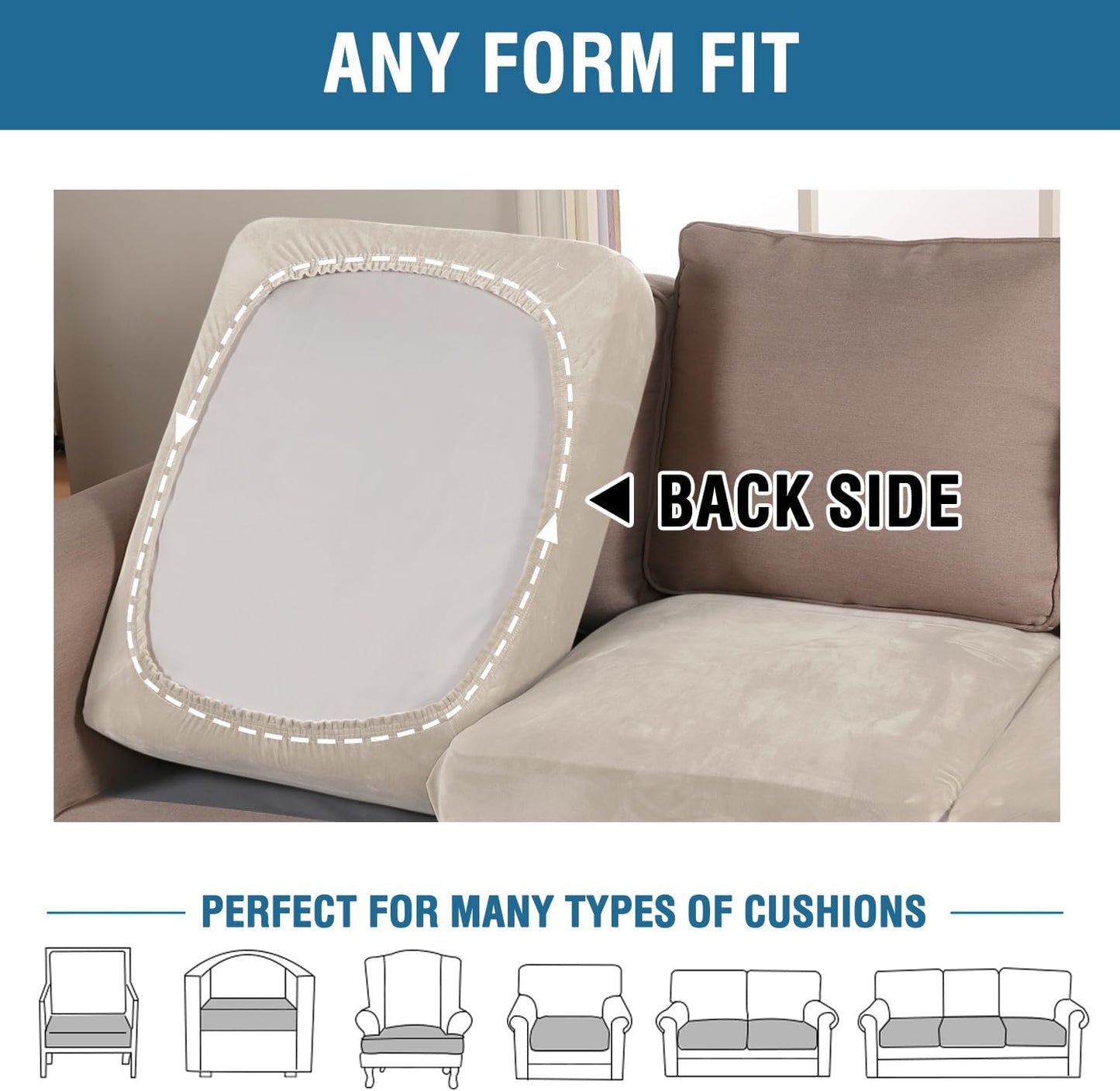 H.VERSAILTEX Velvet Stretch Couch Cushion Cover Plush Cushion Slipcover for Chair Loveseat Sofa Cushion Furniture Protector Seat Cushion Sofa Cover (3 Piece Sofa Cushion Covers, Ivory)