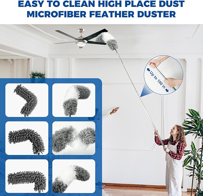 9Pcs Dusters for Cleaning Kit, Extendable Microfiber Duster Tools - Image 2
