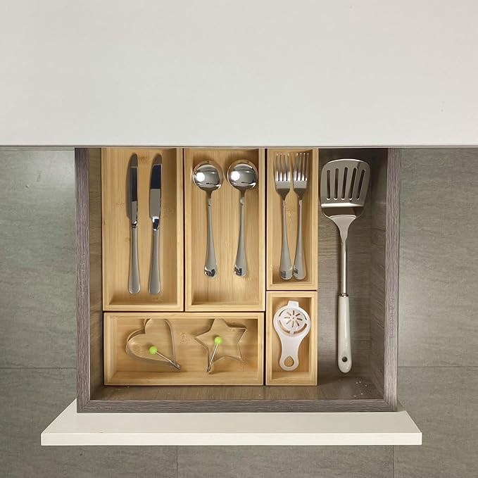 bamboo drawer organizer Set，expandable drawer dividers, wooden storage - Image 5