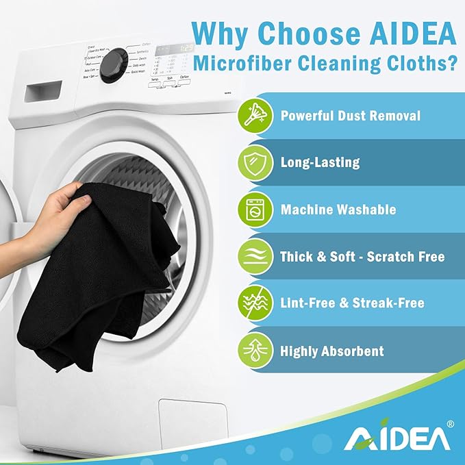 AIDEA Microfiber Cleaning Cloth Black 8PK, Microfiber Towels - Image 2