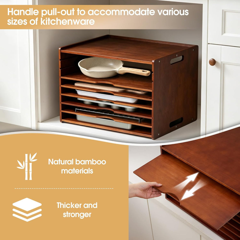 8-Tier Baking Sheet Organizer for Cabinet, 17 x 12 x 14 in Wooden Tray Divide...