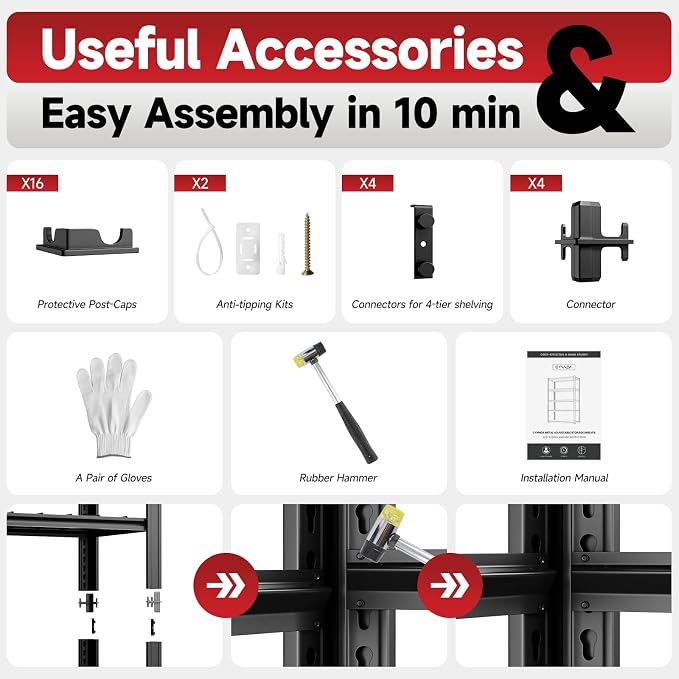 5-Tier 60”W x 24”D x 78”H Garage Shelving Adjustable Metal Storage Shelves - Image 7