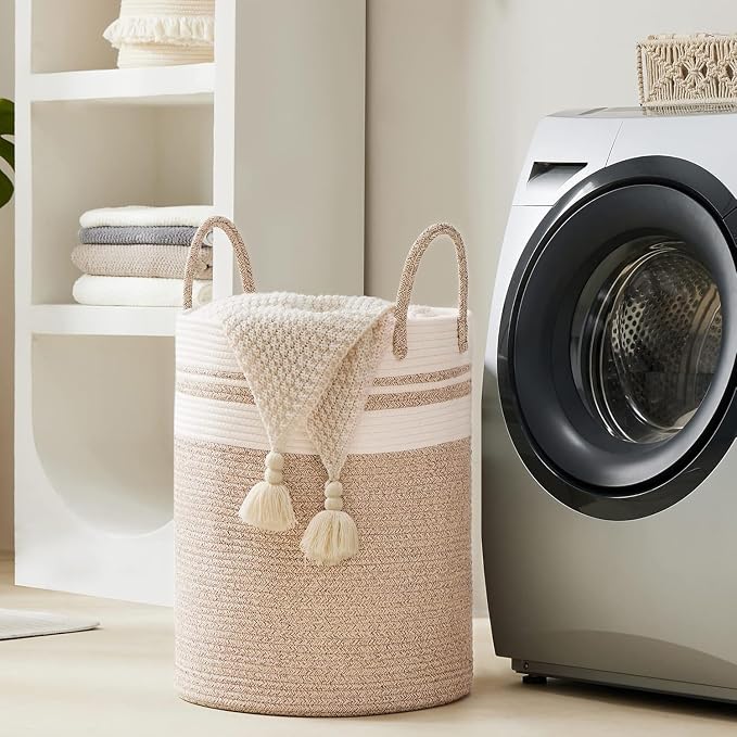 YOUDENOVA Woven Rope Laundry Hamper Basket, 100L Tall Laundry Basket, Baby - Image 5