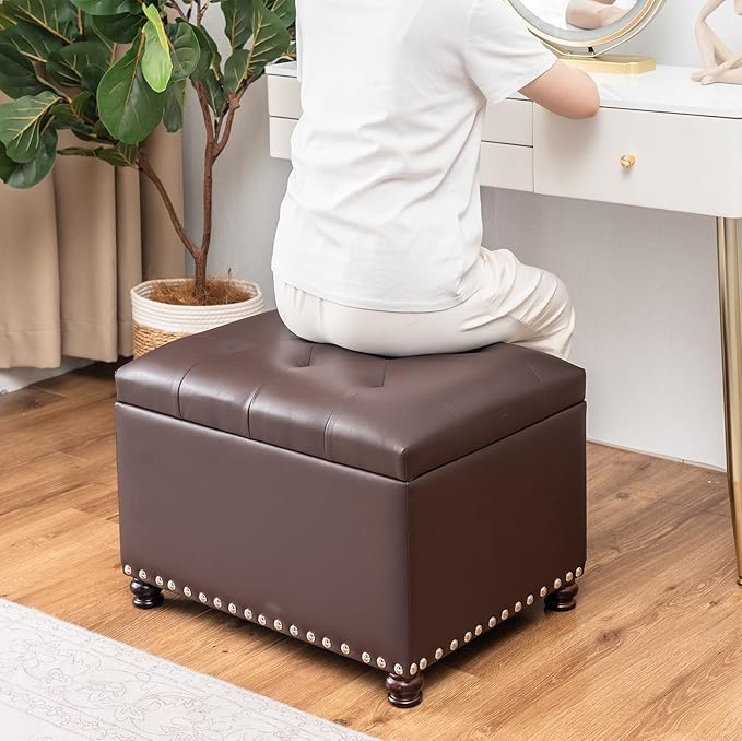 Joveco Faux Leather Storage Ottoman Bench Rectangle 24 Inch Foot Rest Ottomans - Image 4