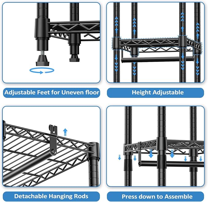 IZEUK 2 Combination Heavy Duty Garment Rack Wire Clothes Rack - Image 3