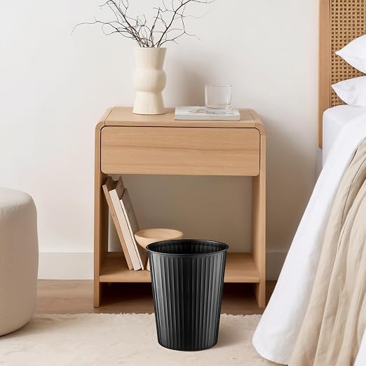Monarch Abode Black Handcrafted Ridge Embossed Metal Wastebasket - Image 5