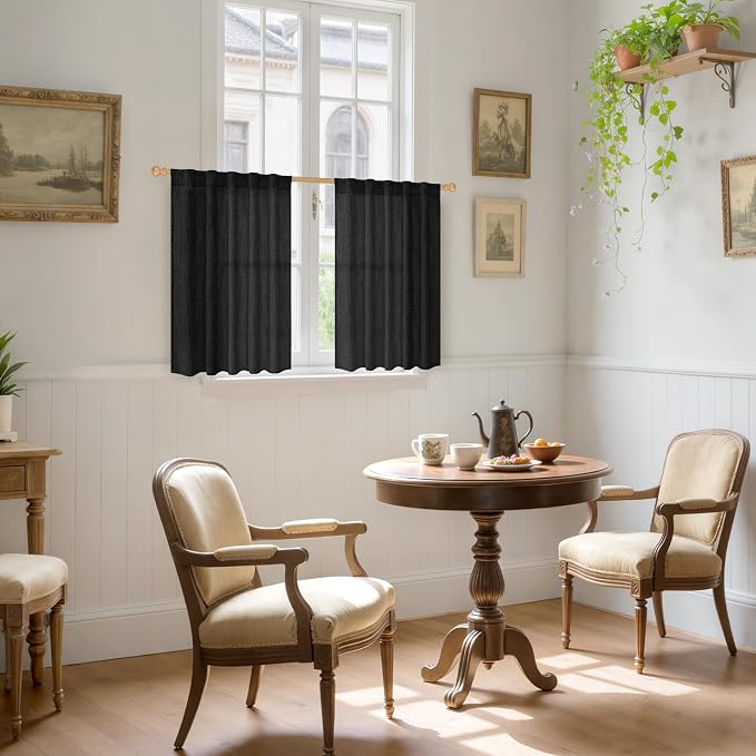 YoungsTex Black Linen Curtains 36 Inch Long - Image 2