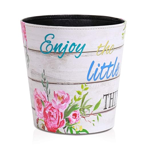 PU Leather Small Trash Can Wastebasket, Round Garbage Container Basket by Unknown