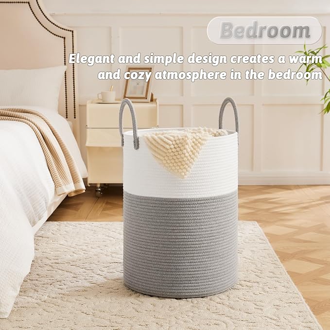 Laundry Basket, Woven Cotton Rope Laundry Hamper, 40L - Image 4