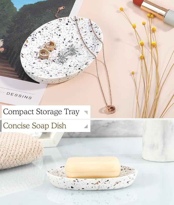 Luxspire Soap Dish, Resin Soap Tray Soap Holder Container Box, Oval Soap Plate - Image 3