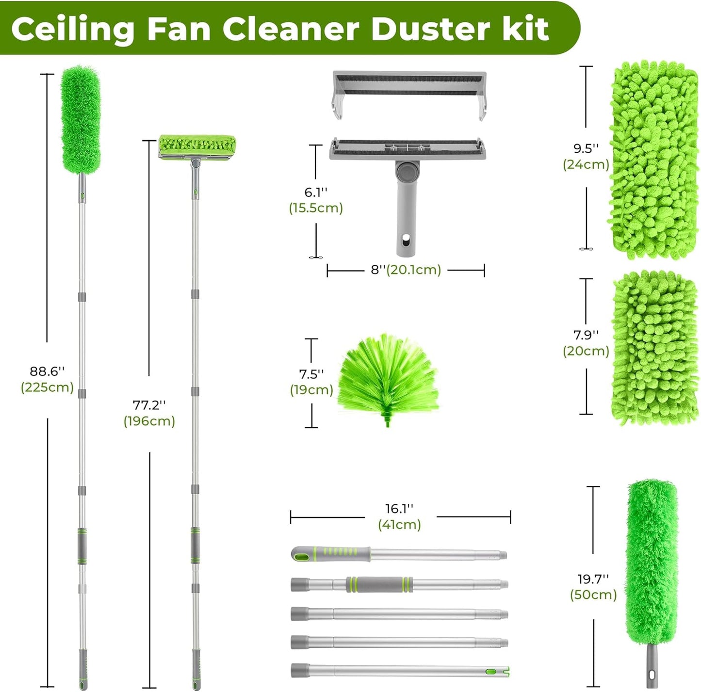 Ceiling Fan Cleaner Duster with 77" Extension Pole, 4-in-1 Reusable Microfiber & Chenille Fan Blade Cleaner, Bendable Fan Duster for Ceiling Fan Blade Blinds Baseboard Cobweb