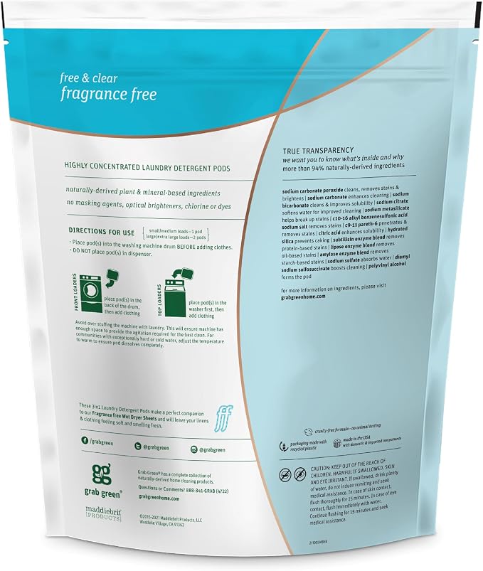 Grab Green 3-in-1 Laundry Detergent Pods, Fragrance Free, Plant and Mineral - Image 2