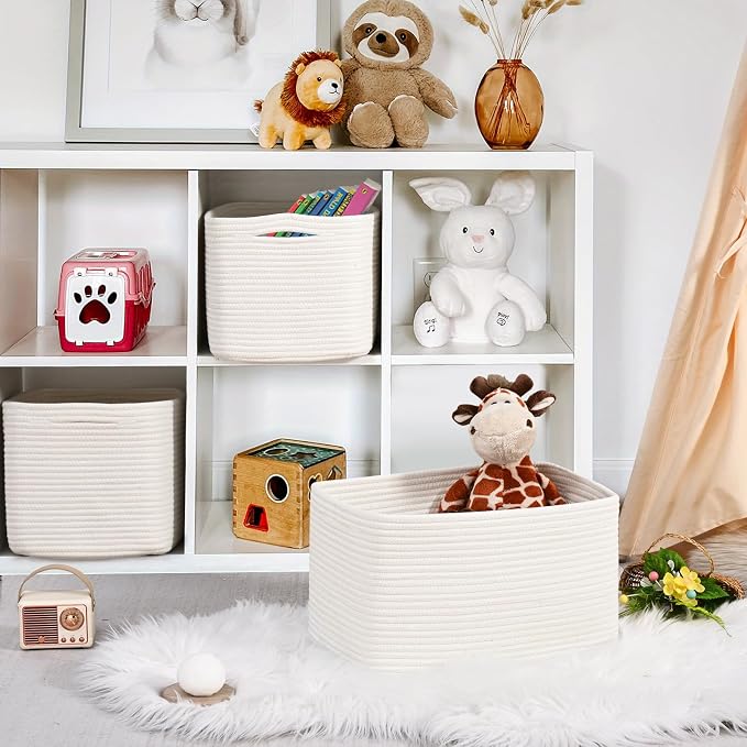 3-Pack Shelf Baskets for Organizing, Woven Storage Basket for Shelves, Cotton - Image 5
