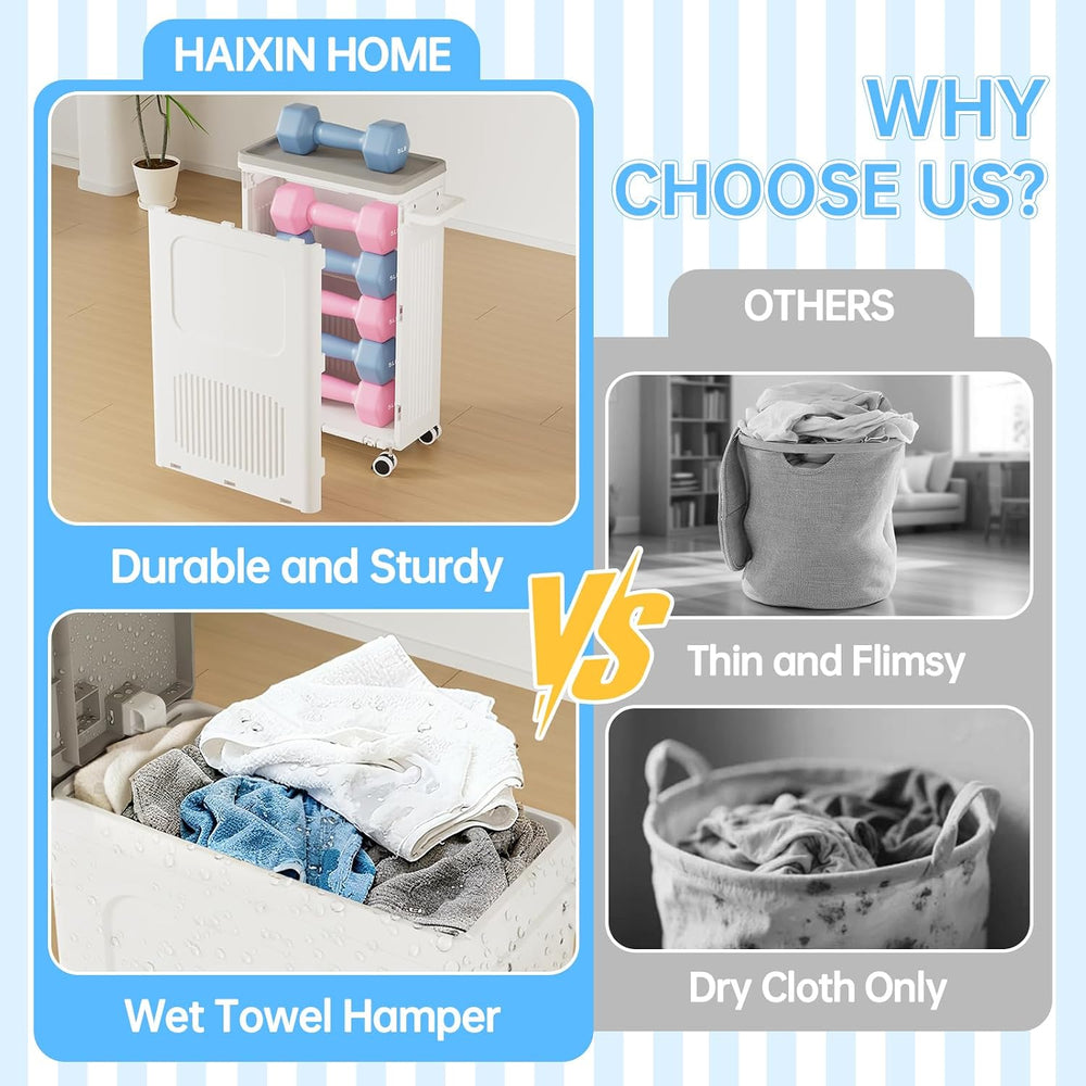 Slim Laundry Hamper with Lid 50L Rolling Basket