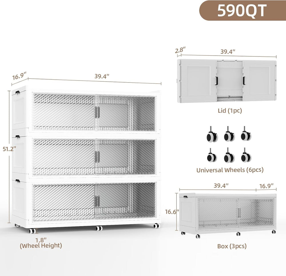 SAILUN 240Gal Extra Large Stackable Storage Bins with a Lid,White,3Pack