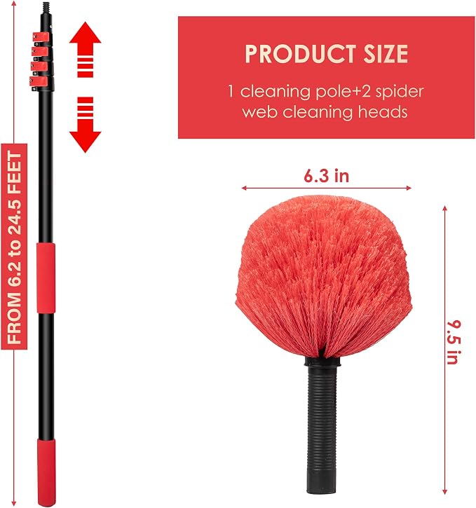 6-24 FT Cobweb Duster with Extension Pole, 30 FT High Reach Spider Web Brush - Image 7