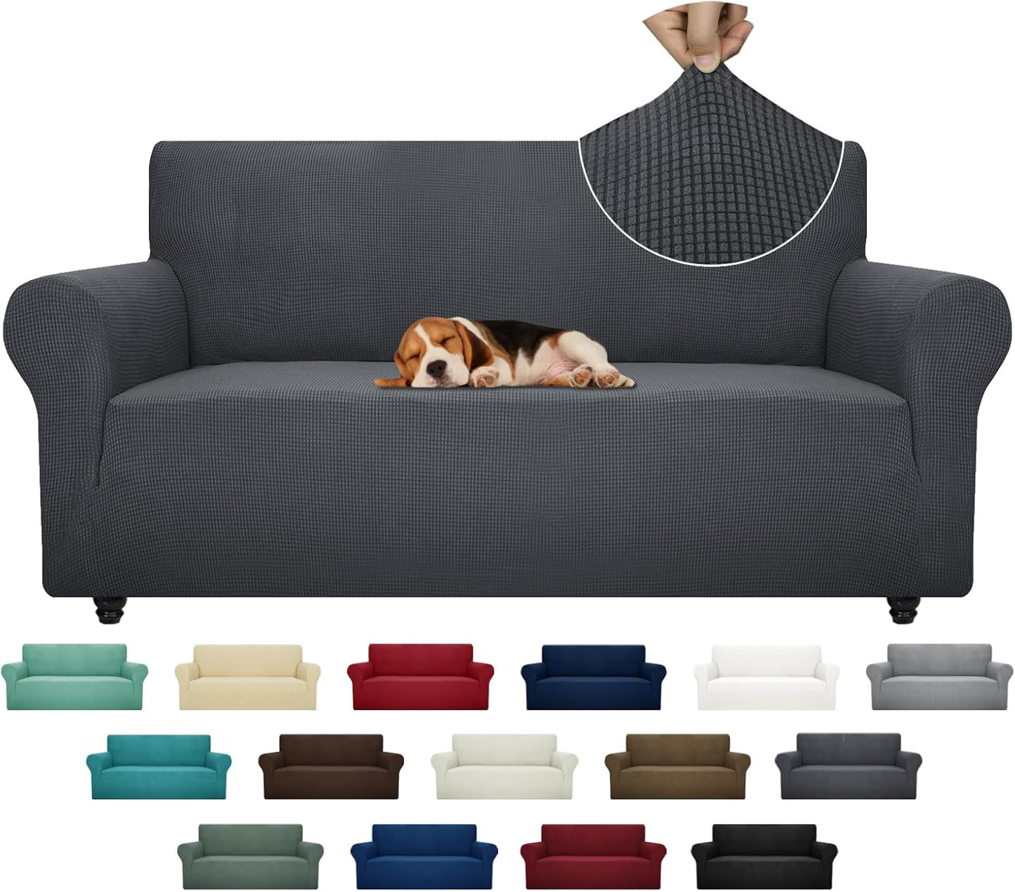 ZNSAYOTX Super Stretch Couch Cover (72"-92") Universal Sofa Covers with Elastic Bottom, Dog Cat Pets Friendly Washable Furniture Protector Fitted Sofa Slipcovers Stay in Place (Dark Grey, Sofa)