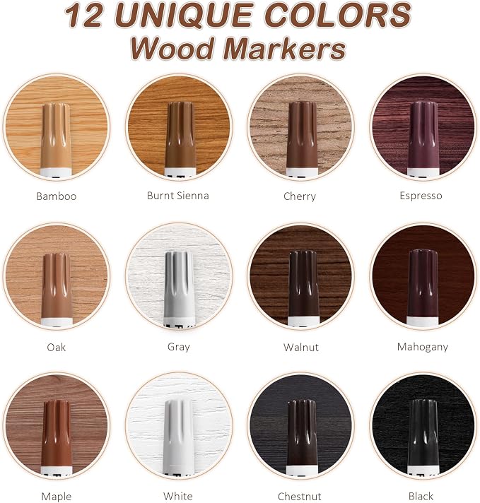 New Upgrade Furniture Pens for Touch Up, 12 Colors Wood Scratch Repair Markers - Image 2