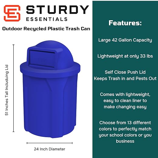 42 Gallon Round100% Recycled Plastic Heavy Duty Outdoo Trash Can - Image 2