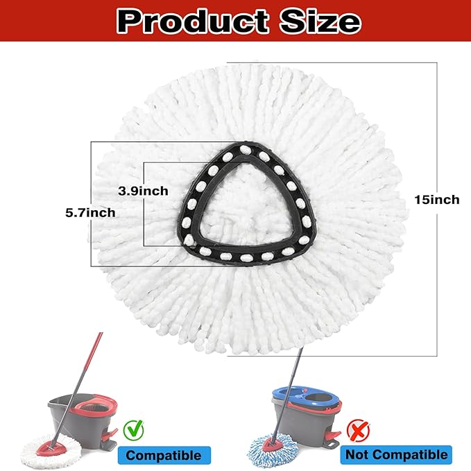12 Pack Spin Mop Replacement Heads, 100% Microfiber Spin Mop Refill - Image 2