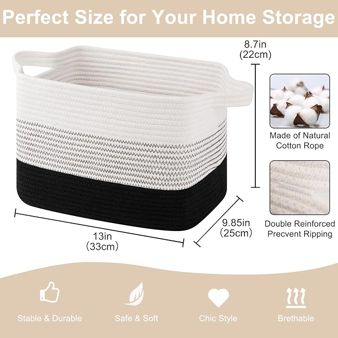 Storage Baskets for Organizing, Woven Baskets for Shelves, Rectangle Decorative - Image 2