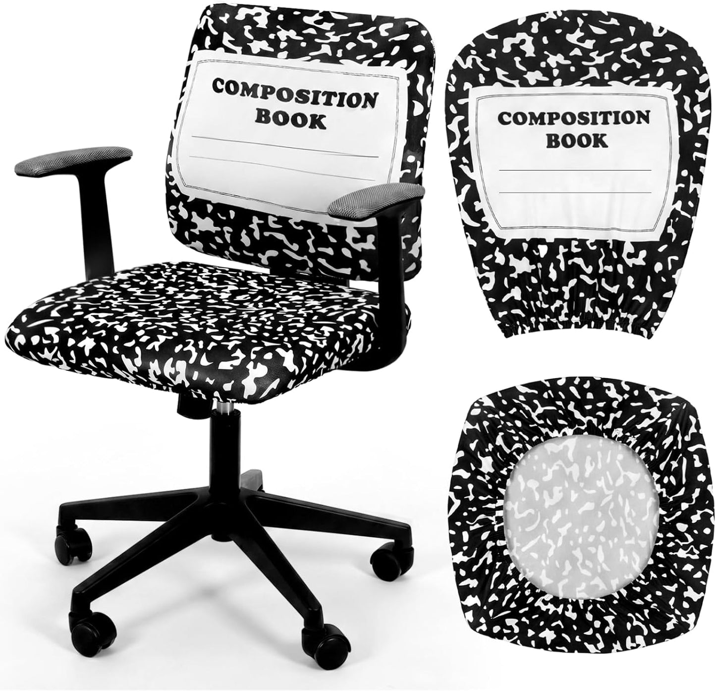 Chumia Composition Notebook Classroom Decor Teacher Office Chair Slipcover Teacher Black and White Composition Cover for Office Classroom Chair Protective Stretch Decorative Fabric Cover Standard Size