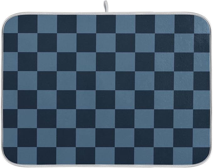 Buffalo Plaid Navy Blue Dish Drying Mat by Wamika