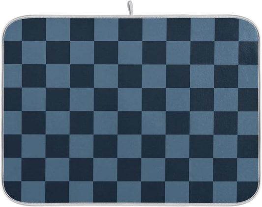 Buffalo Plaid Navy Blue Dish Drying Mat by Wamika
