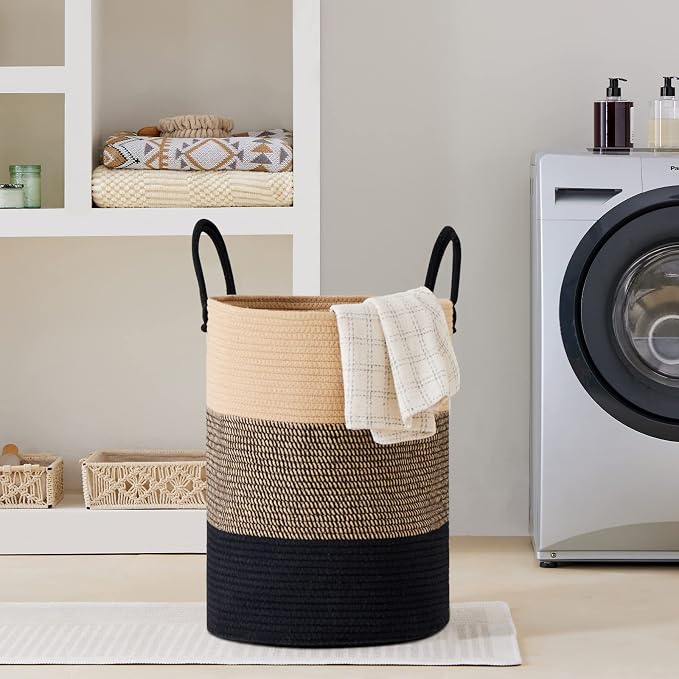 VIPOSCO Large Laundry Hamper, Tall Woven Rope Storage Basket