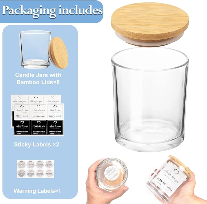 CONNOO 8 Pack 14 OZ Clear Glass Candle Jars - Image 3