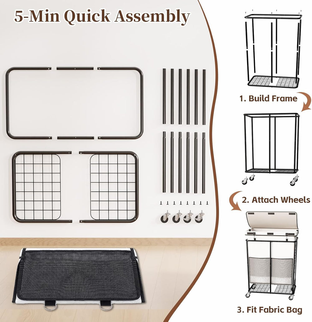 Laundry Hamper with Wheels and Lid, 225L Large Rolling Laundry Basket White