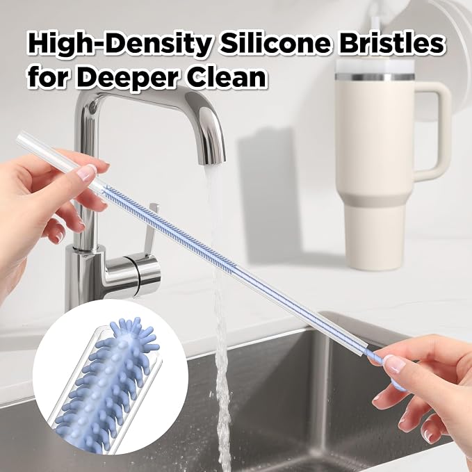 2 Pcs Silicone Straw Cleaner Brush, Extra Long Cleaning Brushes - Image 3