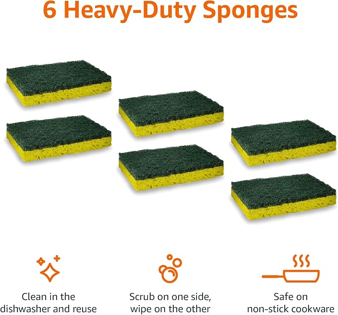 Amazon Basics Cleaning Sponges, Heavy Duty Scrub Sponges - Image 2