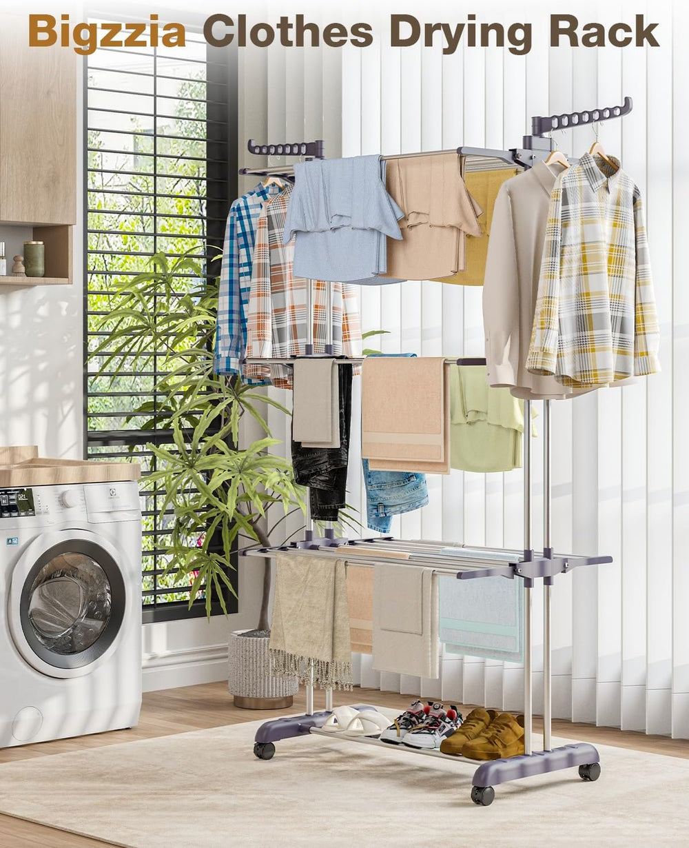 Bigzzia Clothes Drying Rack Folding with Wheels Drying Rack Clothing Clothes ...