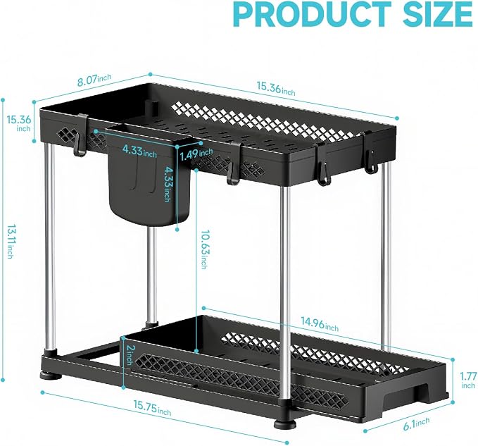 Under Sink Organizer, 2 Tier Pull Out Cabinet Organizer - Image 3