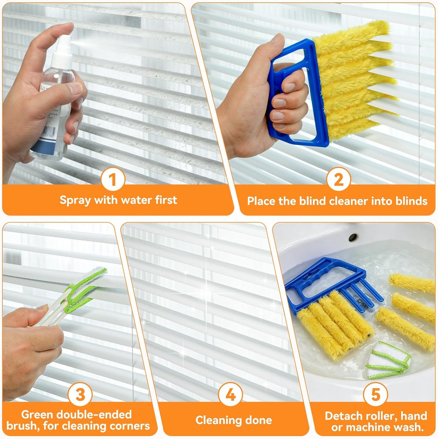 8PCS Window Blind Cleaner Duster Tool, 7-Finger Microfiber Blind Duster, Removable and Washable,Cleaning Tools for Window Shutters & Air Vent