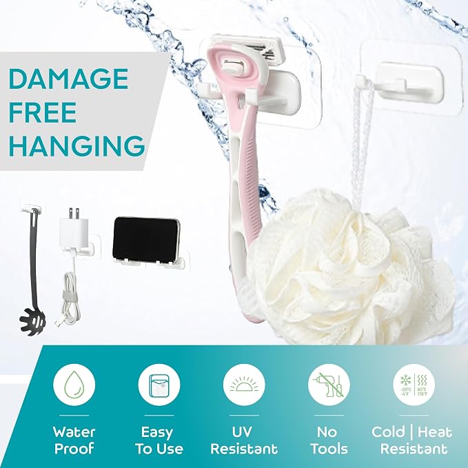 Hook LAB Self-Adhesive Shower Razor Holder, Removable & Reusable Waterproof - Image 3