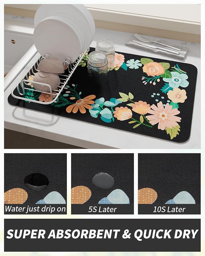 AMOAMI Coffee Mat Hide Stain Rubber Backed Absorbent Dish Drying Mat - Image 2