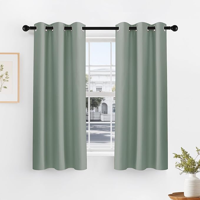 PONY DANCE Sage Green Short Blackout Curtains by PONYDANCE