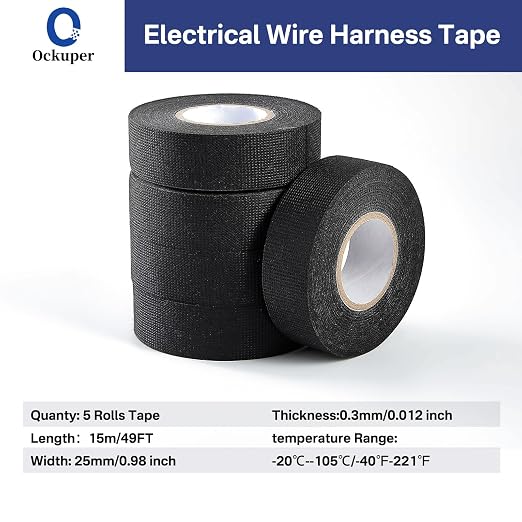 Wire Harness Tape, 0.98＂x 49FT 5 Rolls, Wiring Loom Harness, Self-Adhesive Felt - Image 2