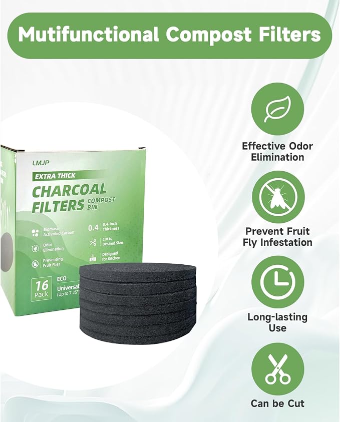 6.7 Inch Charcoal Filters for 16 Pack Kitchen Countertop Compost Bins - Image 2